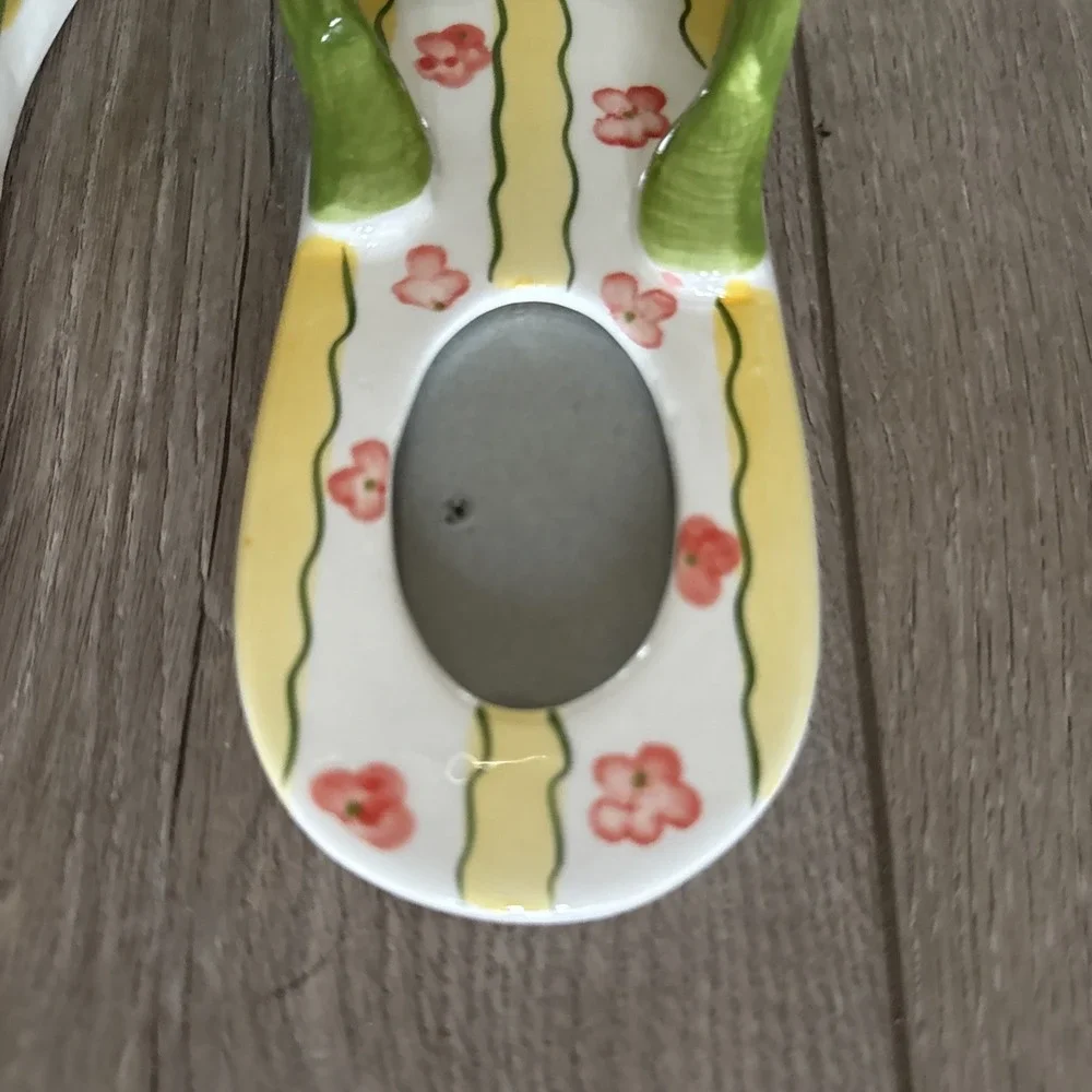 2 Ceramic Sandal Flip Flop Wall Hanging Picture Frame Decor Green Yellow Flowers